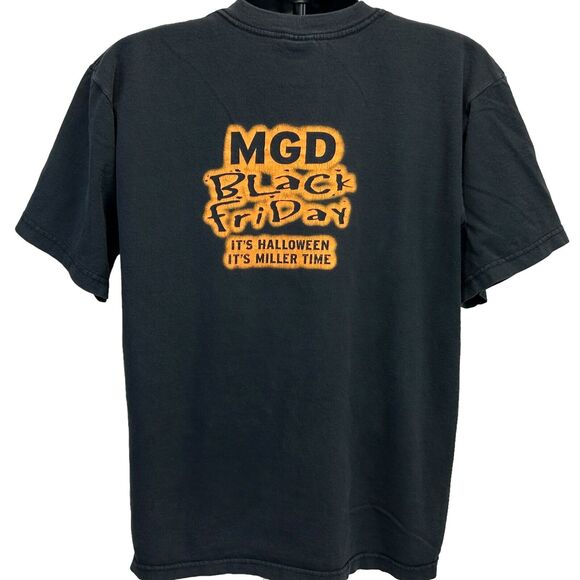 Vintage 90s MGD Halloween Miller Time T Shirt Mens L Large Beer Black Friday Tee - Picture 3 of 11